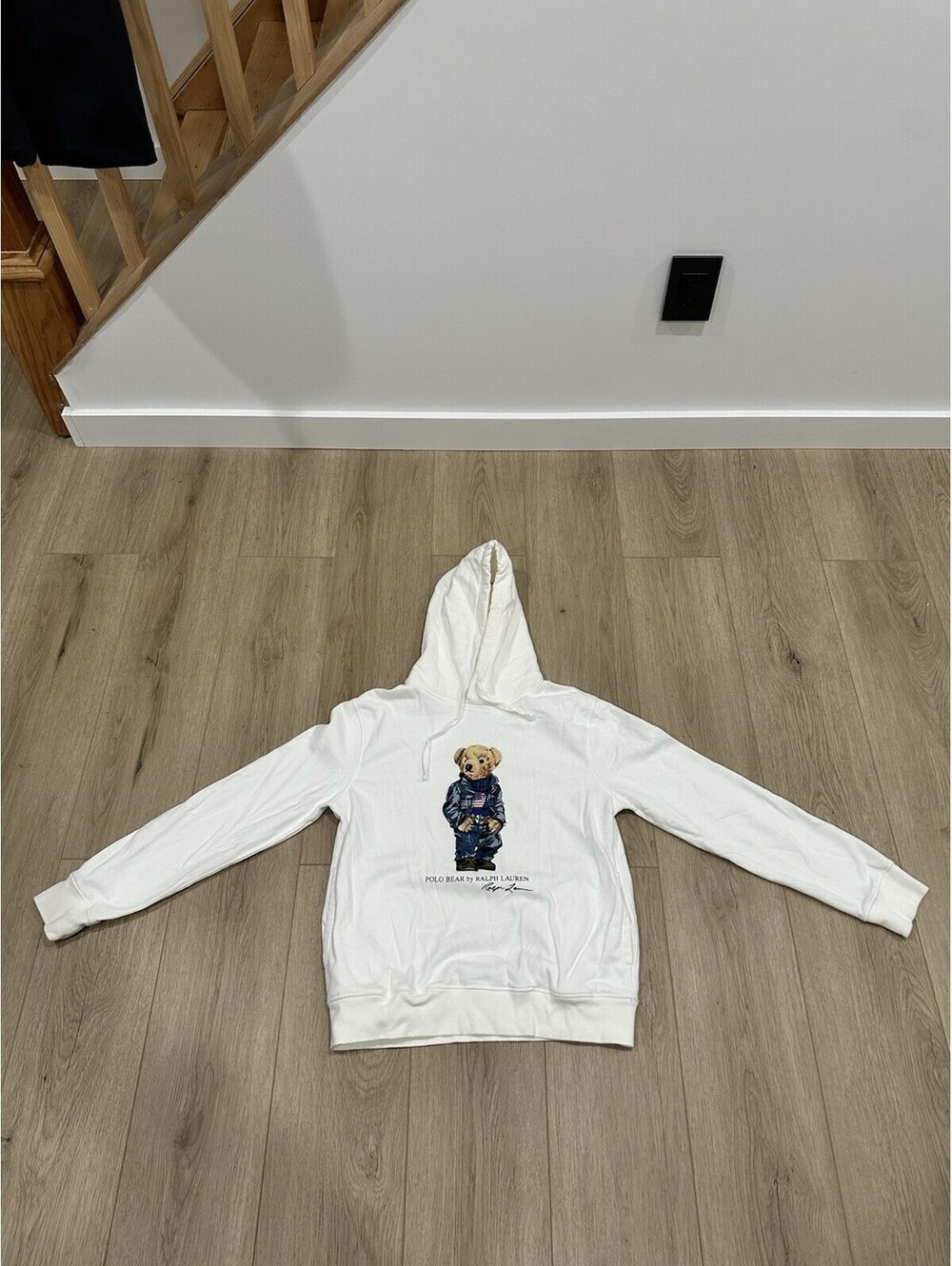 Polo American Flag Denim Bear Hoodie Sweater Size Small